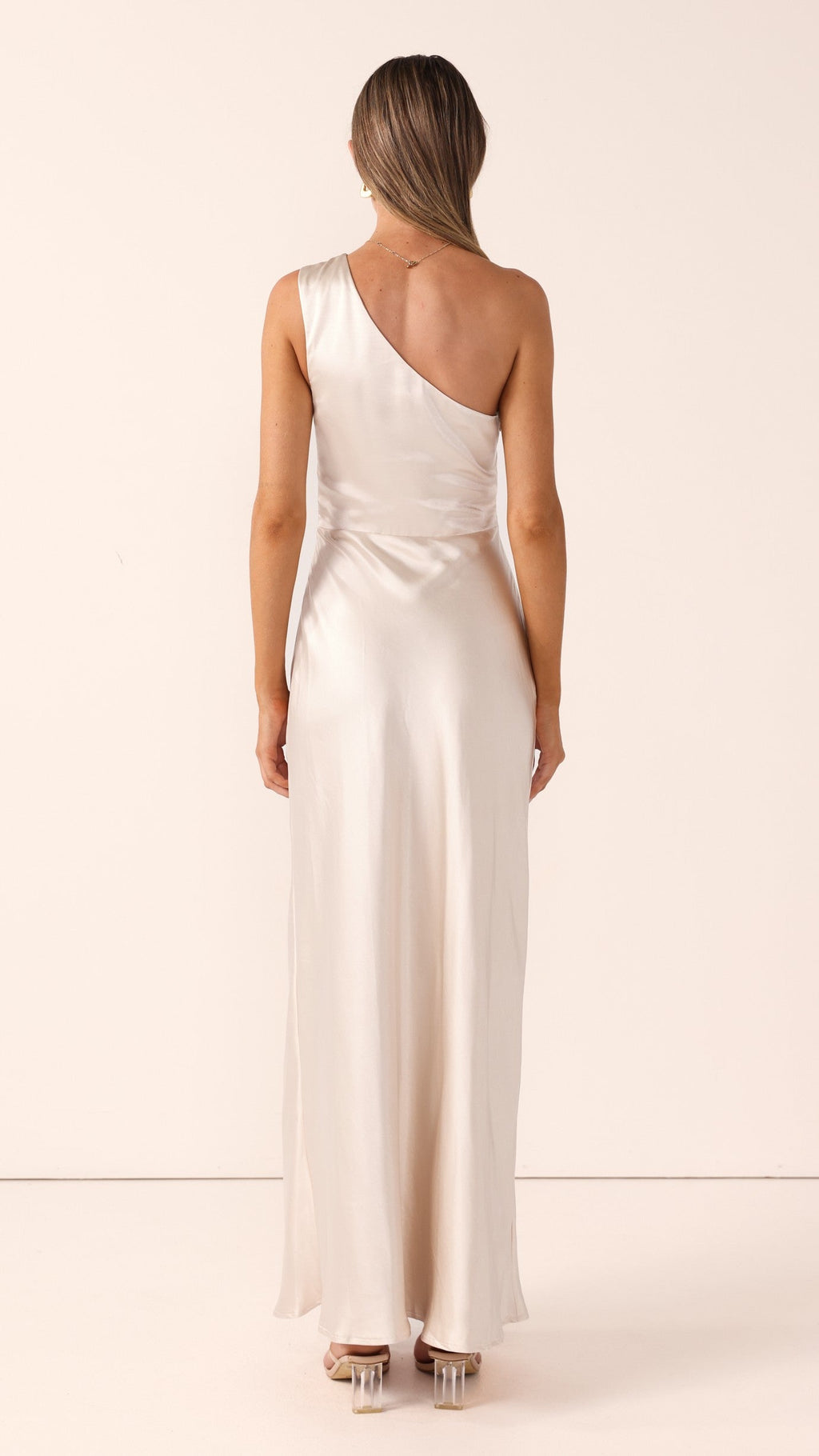 Vestido largo mujer un solo hombro fruncido cintura abertura frontal elegante - Marim