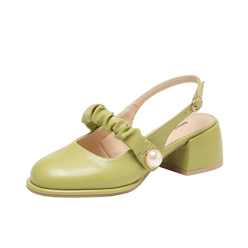 Sandalias de tacón ancho con detalle de perla para mujer - Perla