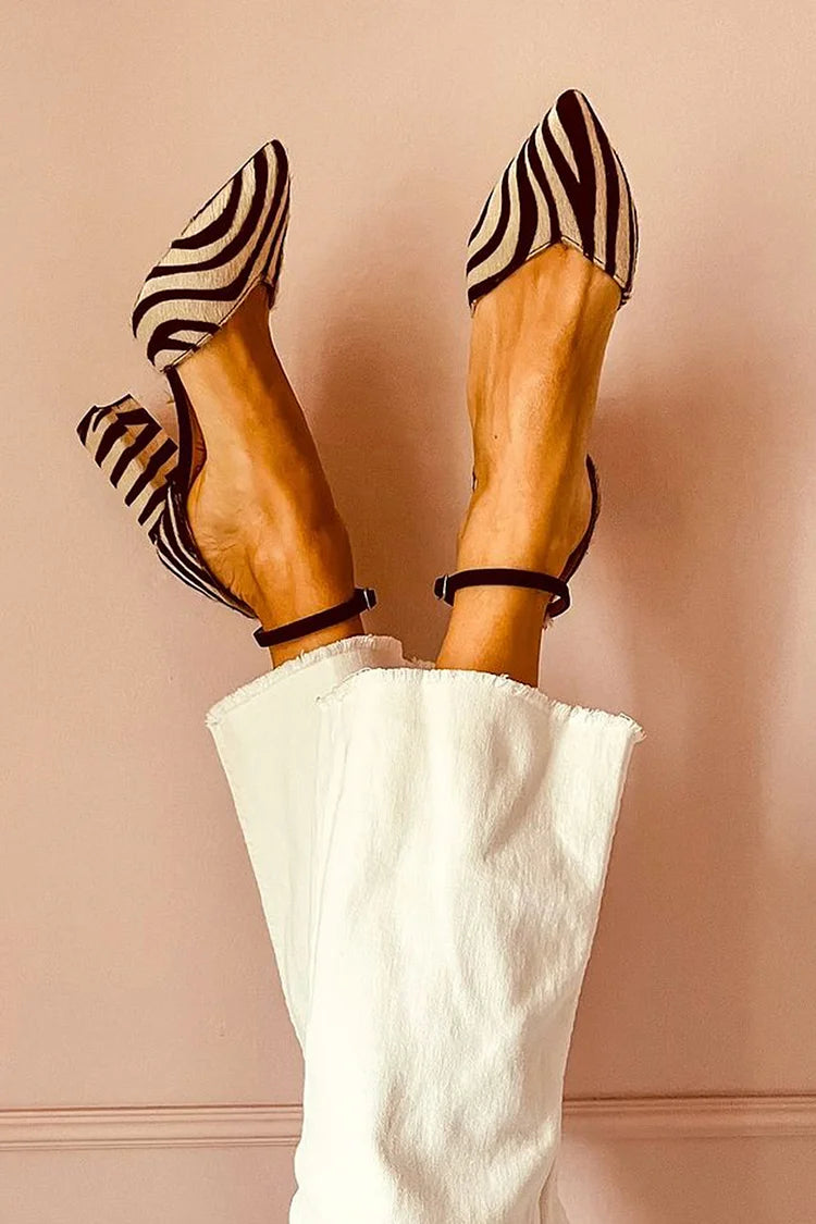Zapatos mujer tacon medio punta fina estampado rayas tira tobillo - Lurema