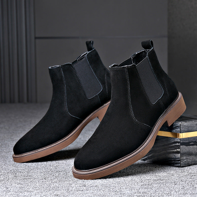 Botines chelsea hombre de ante minimalista con paneles elásticos estilo urbano casual