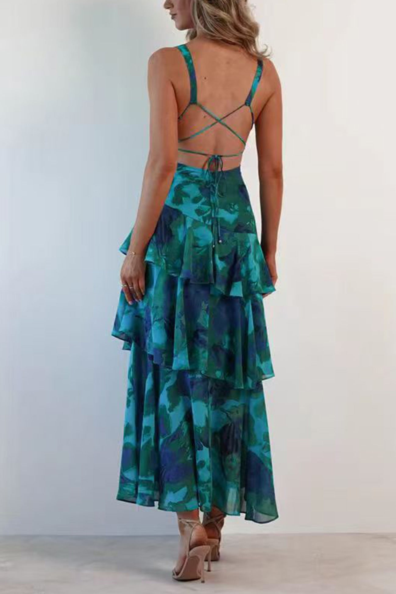 Vestido largo para mujer estampado floral con volantes - Camila