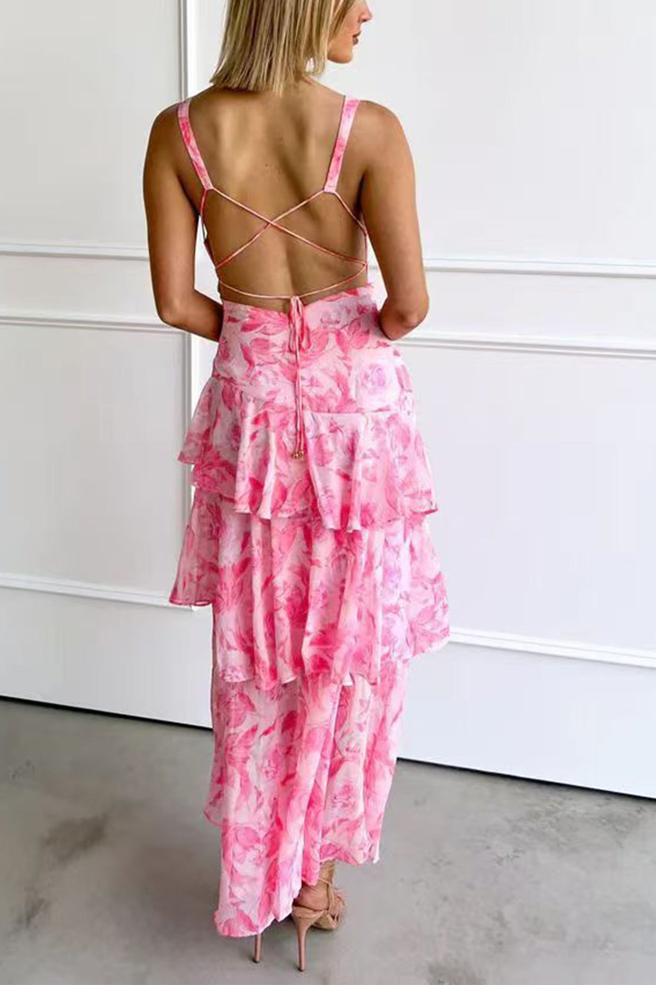 Vestido largo para mujer estampado floral con volantes - Camila