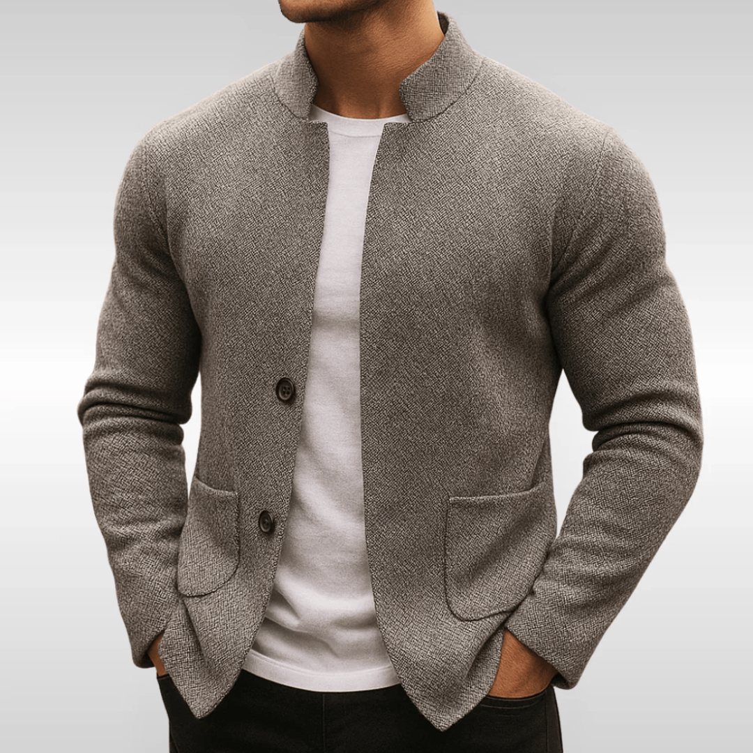 Cárdigan hombre cuello perkins botones bolsillos parche punto fino chaqueta ligera - Alaric