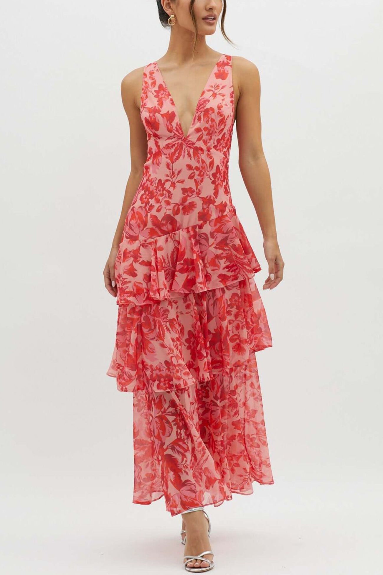 Vestido largo para mujer estampado floral con volantes - Camila