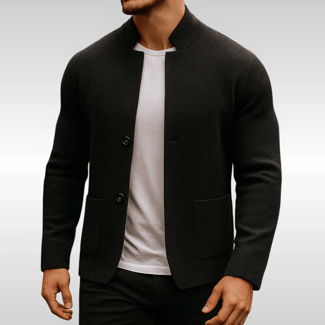 Cárdigan hombre cuello perkins botones bolsillos parche punto fino chaqueta ligera - Alaric