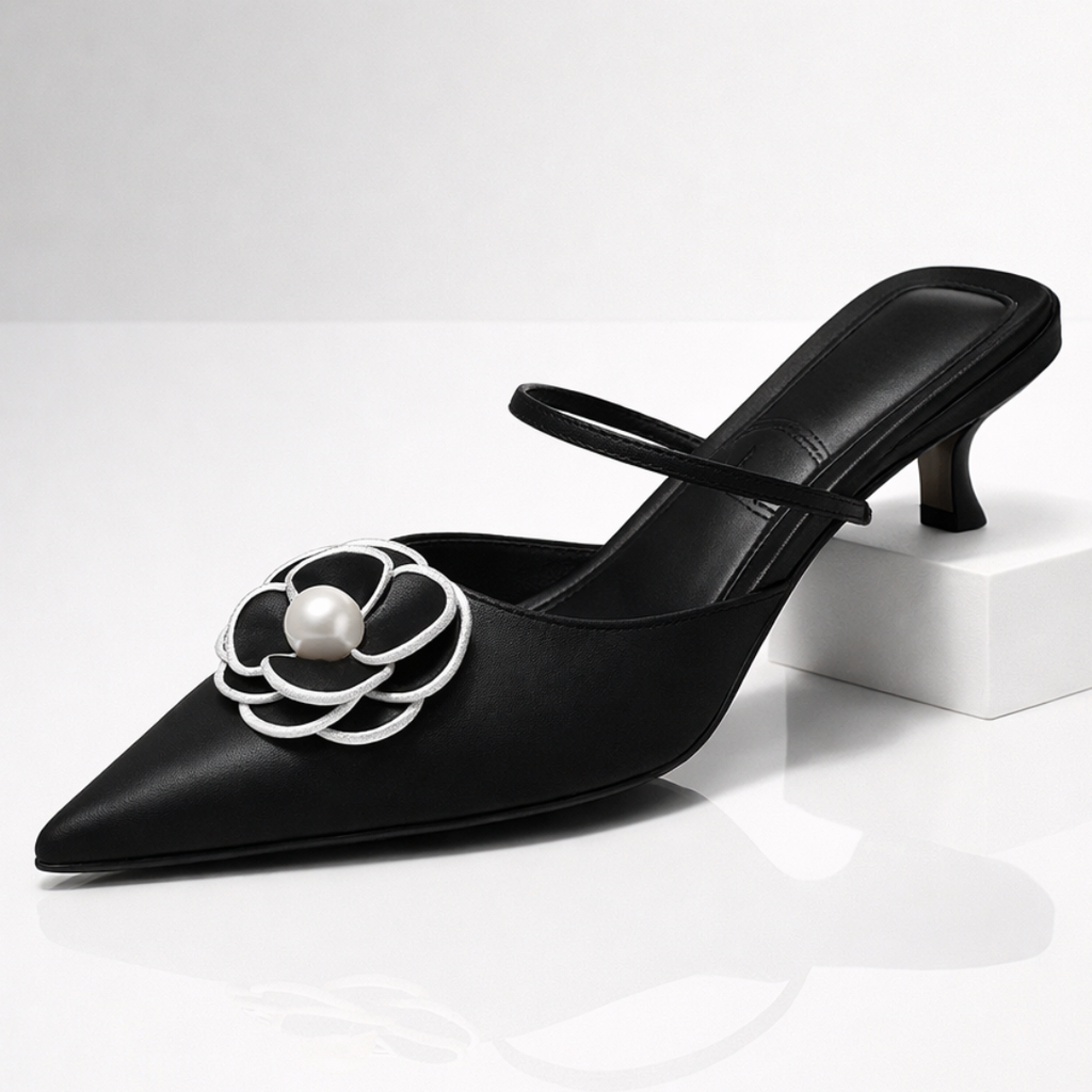 Zapato slingback con tacón bajo y flor aplicada para mujer - Vivienne