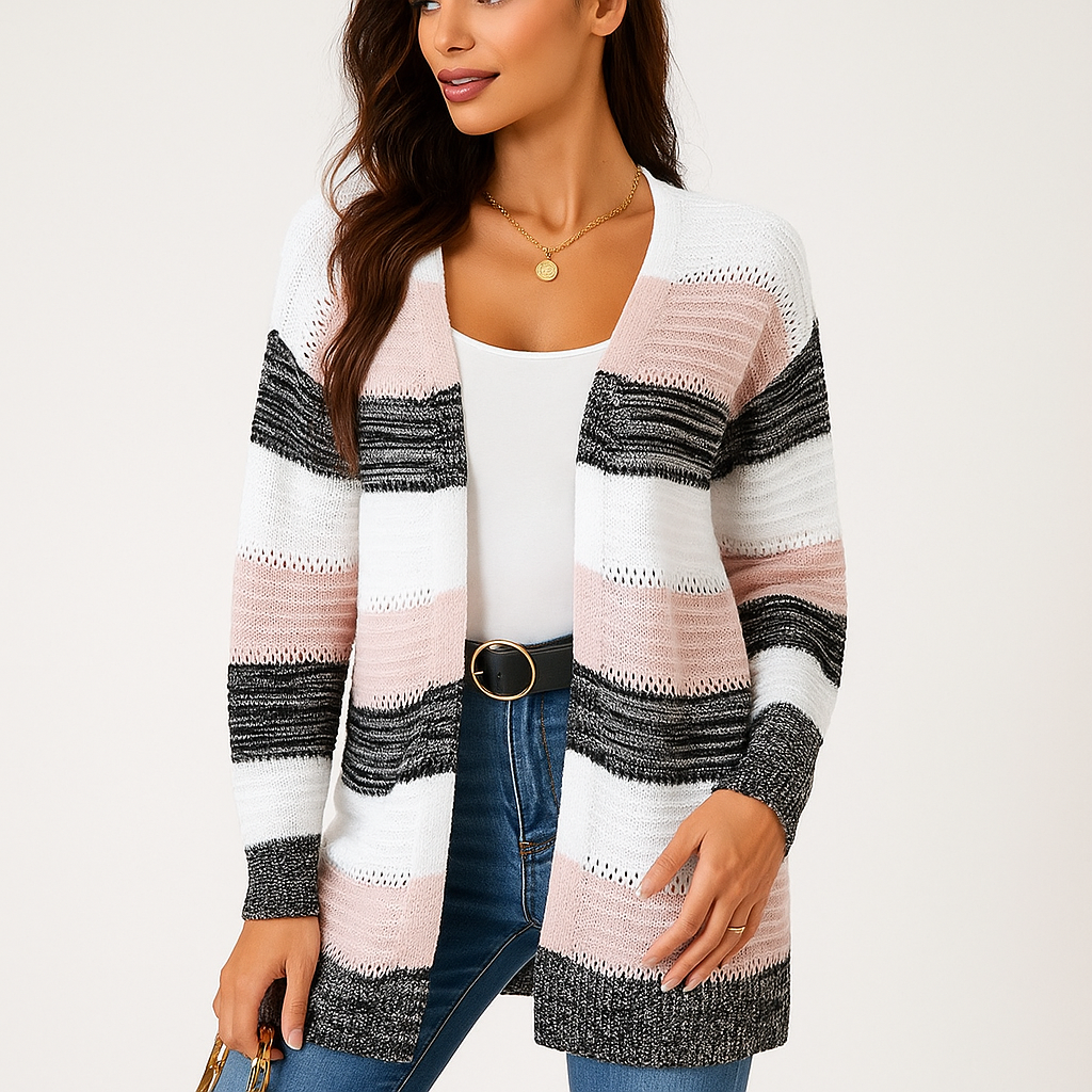 Cardigan de mujer abierto ligero con modelo de rayas - Bianca