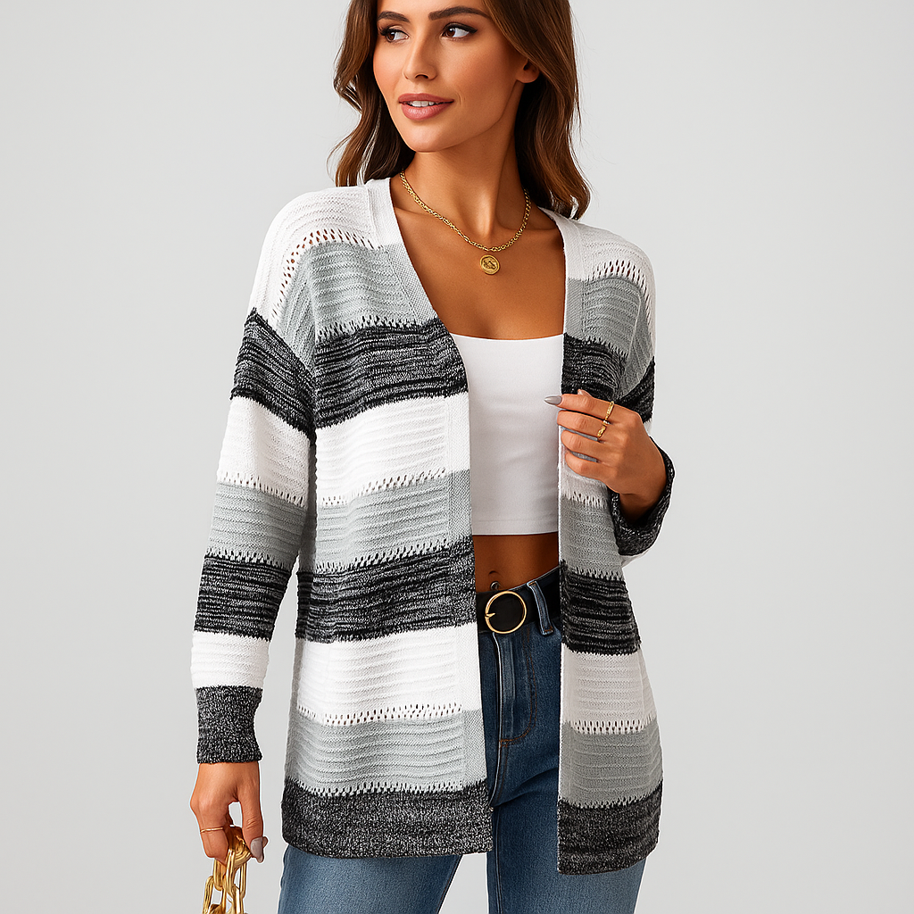 Cardigan de mujer abierto ligero con modelo de rayas - Bianca