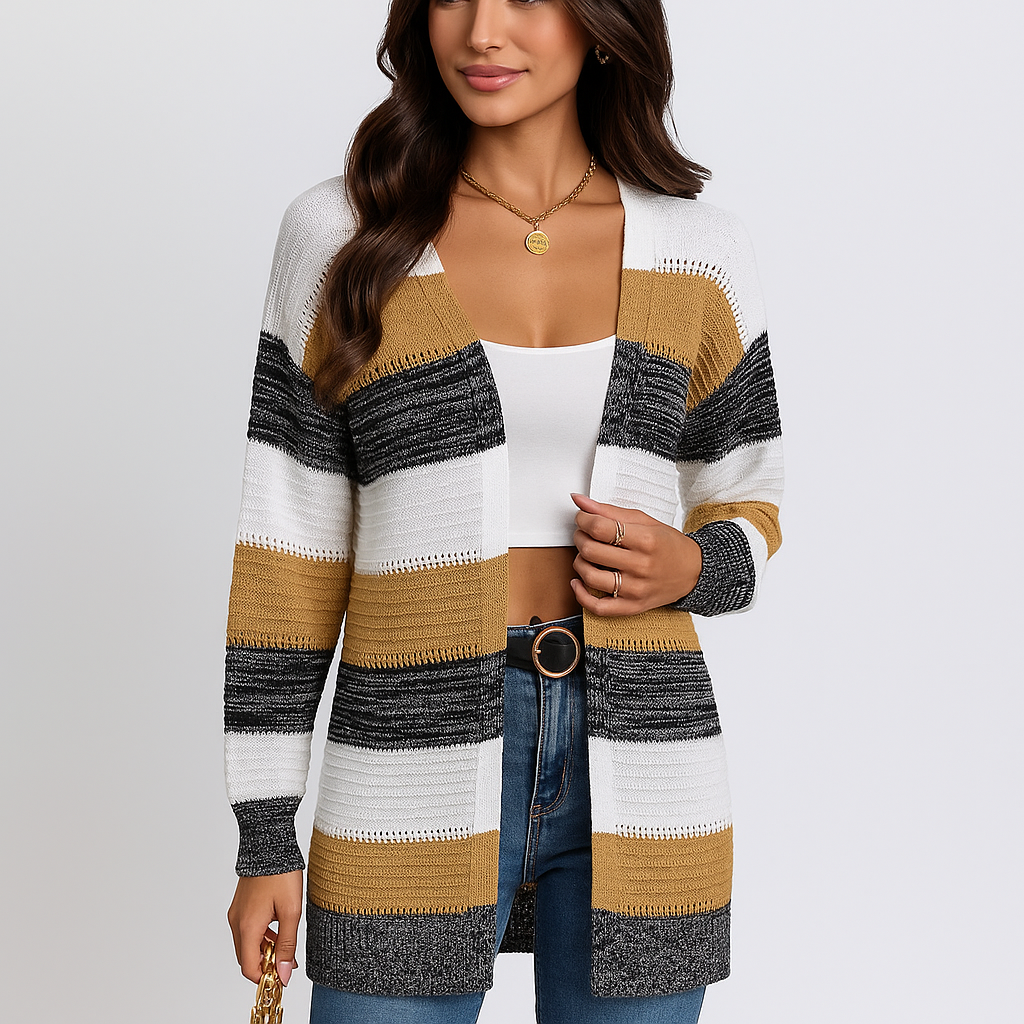 Cardigan de mujer abierto ligero con modelo de rayas - Bianca