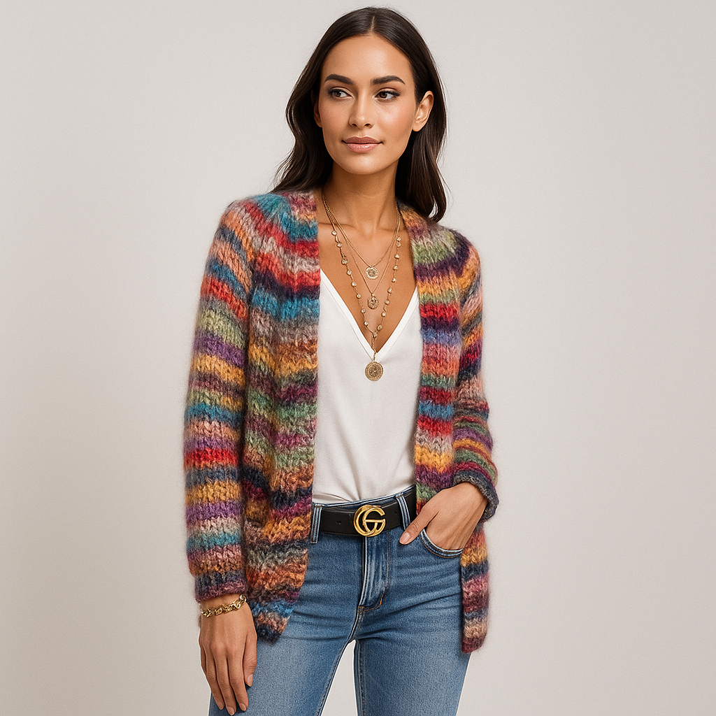 Cárdigan de mujer multicolor en punto agradable - Jadai
