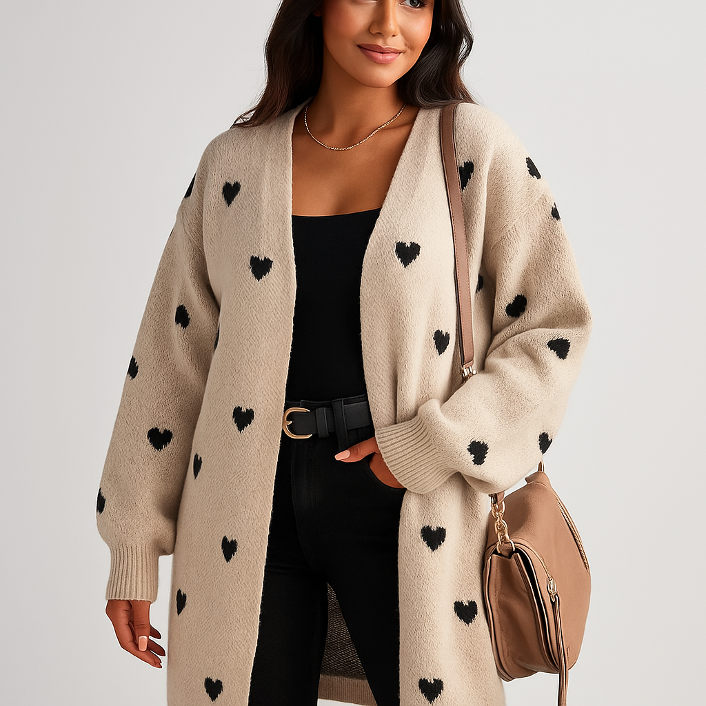 Cardigan de mujer largo con corazones decorados - Idris