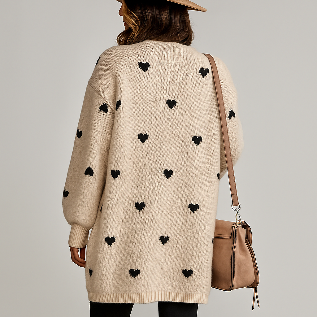 Cardigan de mujer largo con corazones decorados - Idris
