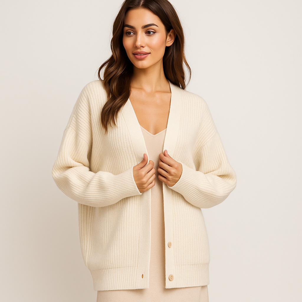 Cardigan en punto beige con botones para mujer - Elira