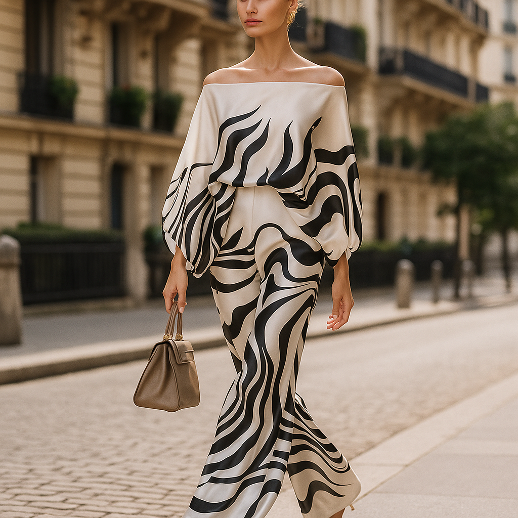 Conjunto mujer estilo asimétrico con top hombro descubierto ligero y elegante para looks modernos y versátiles