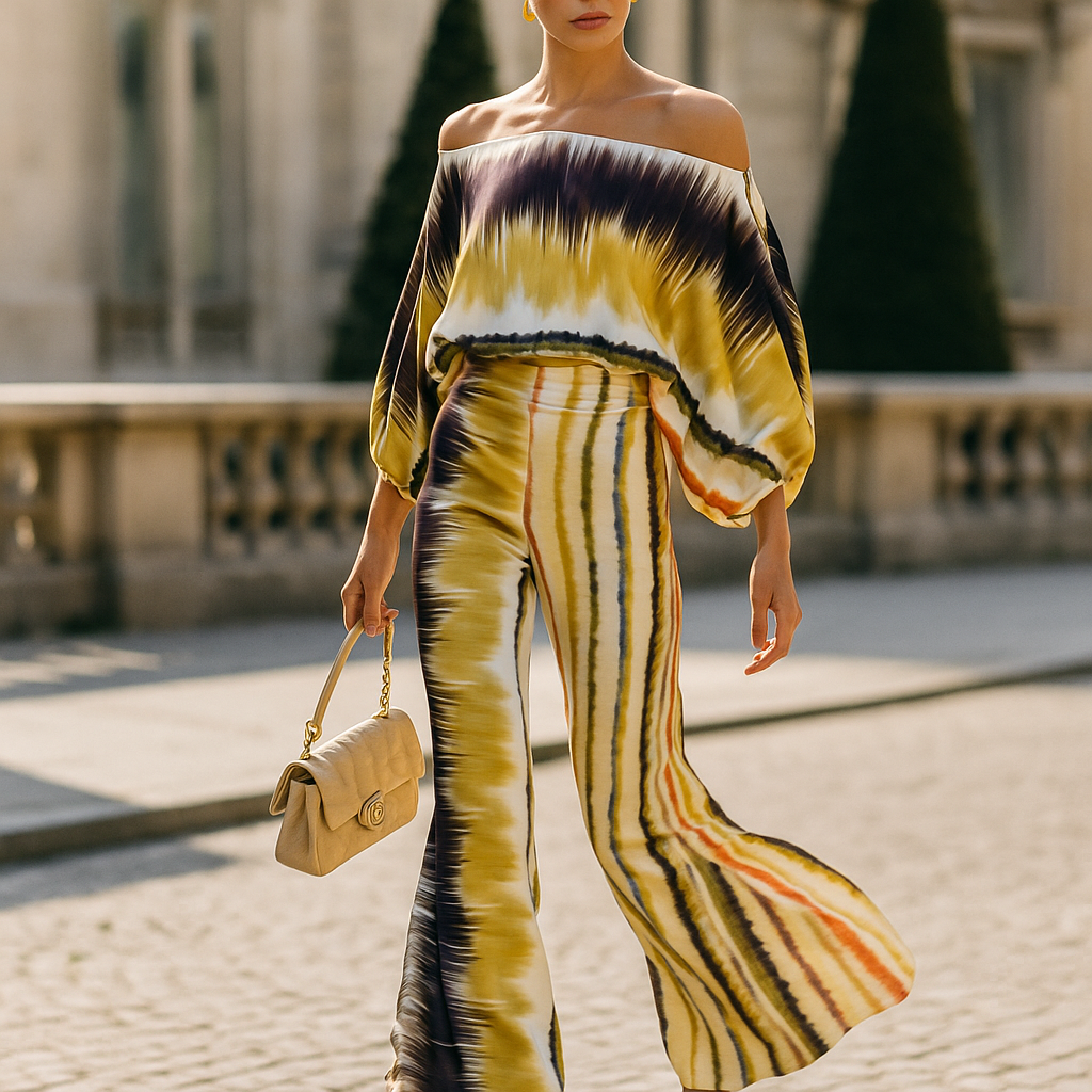 Conjunto mujer estilo asimétrico con top hombro descubierto ligero y elegante para looks modernos y versátiles