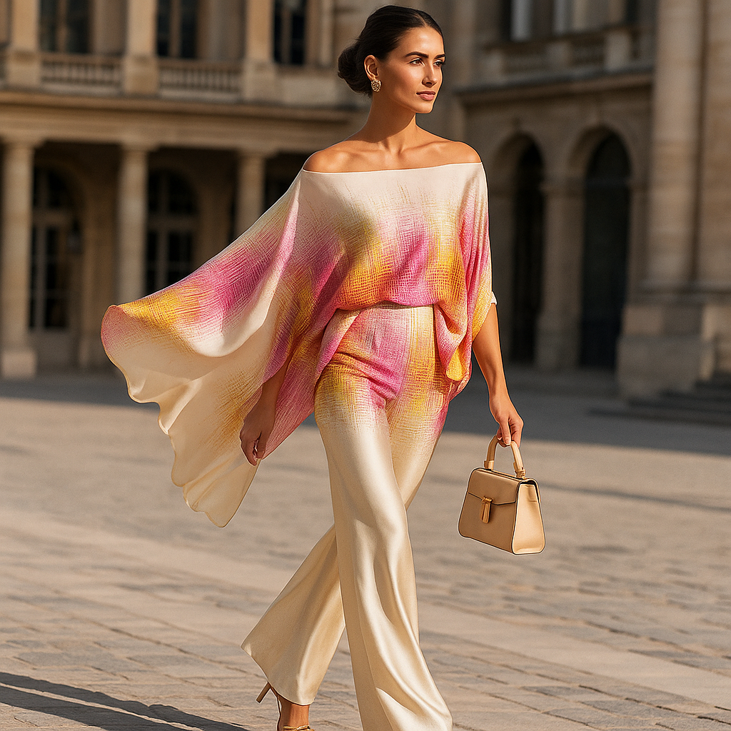 Conjunto mujer estilo asimétrico con top hombro descubierto ligero y elegante para looks modernos y versátiles