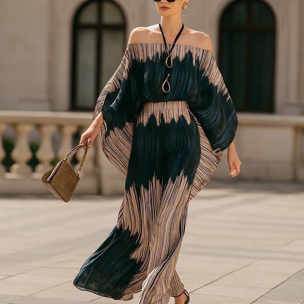 Conjunto mujer estilo asimétrico con top hombro descubierto ligero y elegante para looks modernos y versátiles