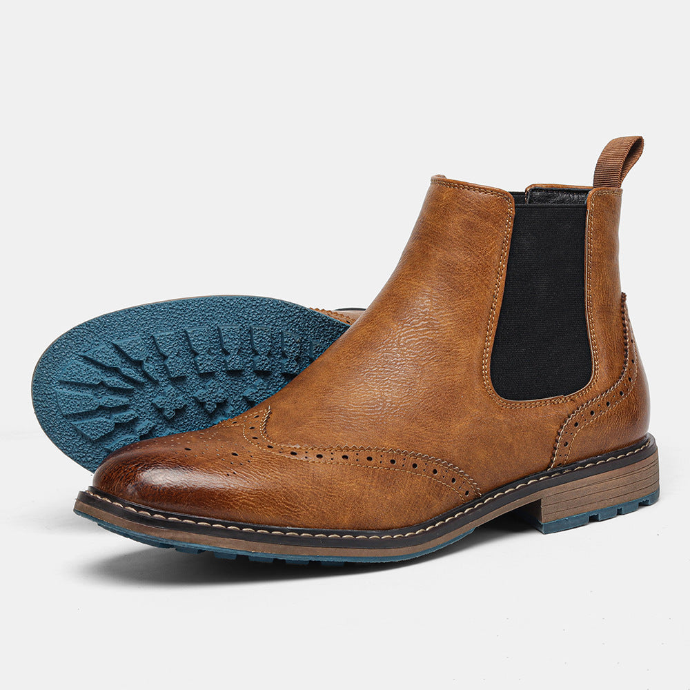 Botines brogue de cuero tallado para hombre caña media con detalles perforados de vestir