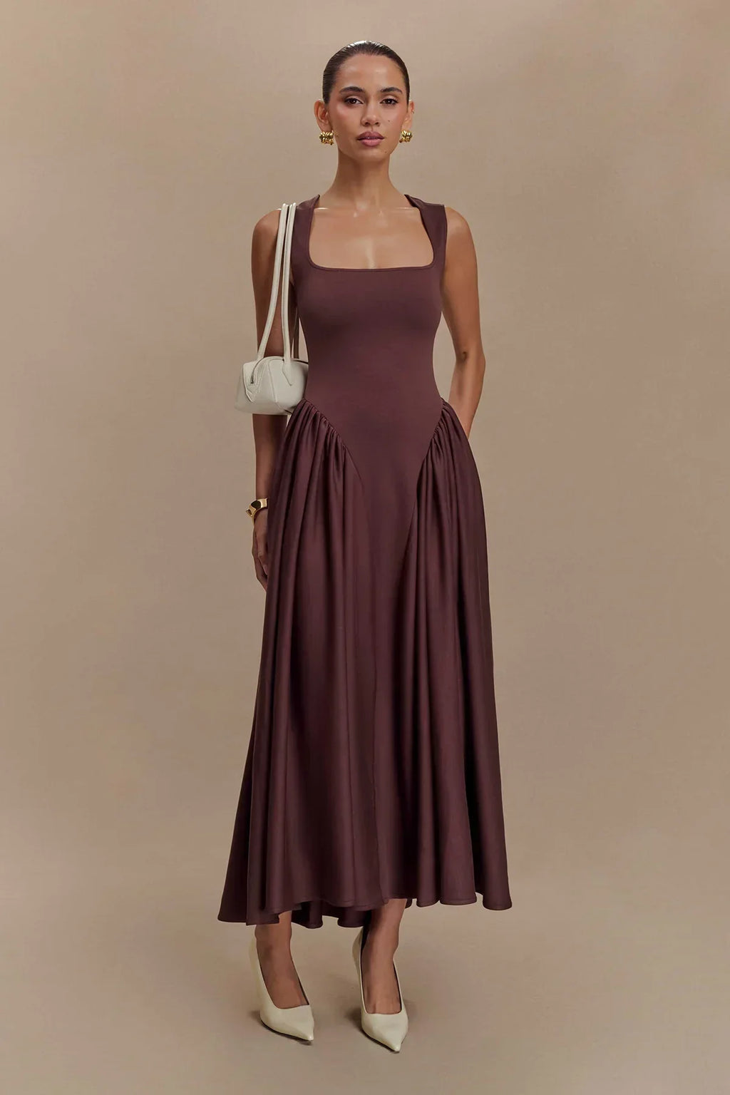 Vestido midi escote cuadrado para mujer - Brigitte