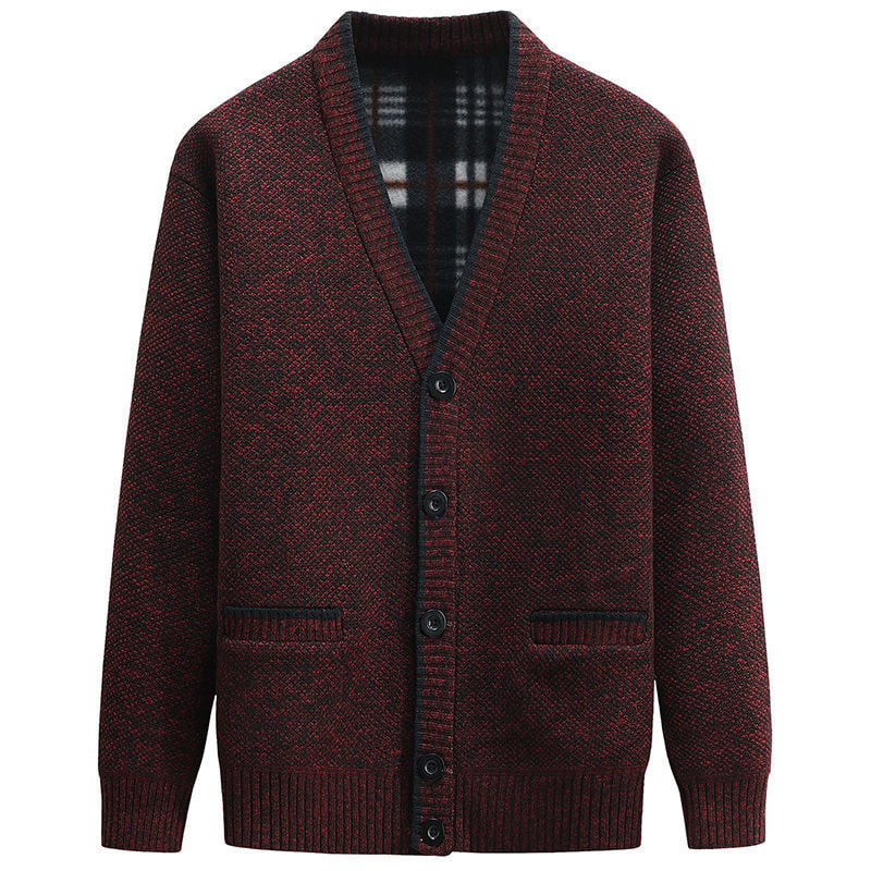 Cardigan de punto grueso para hombre con escote en v y cierre de botones prenda versátil para uso diario