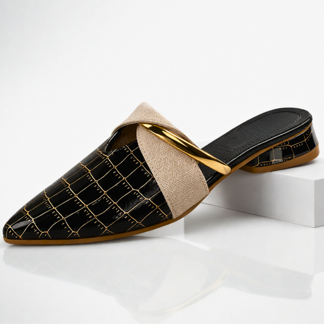 Zuecos de punta para mujer diseño elegante con detalle metálico - Elvoria