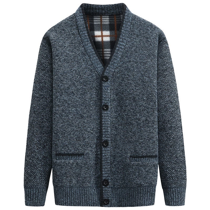 Cardigan de punto grueso para hombre con escote en v y cierre de botones prenda versátil para uso diario