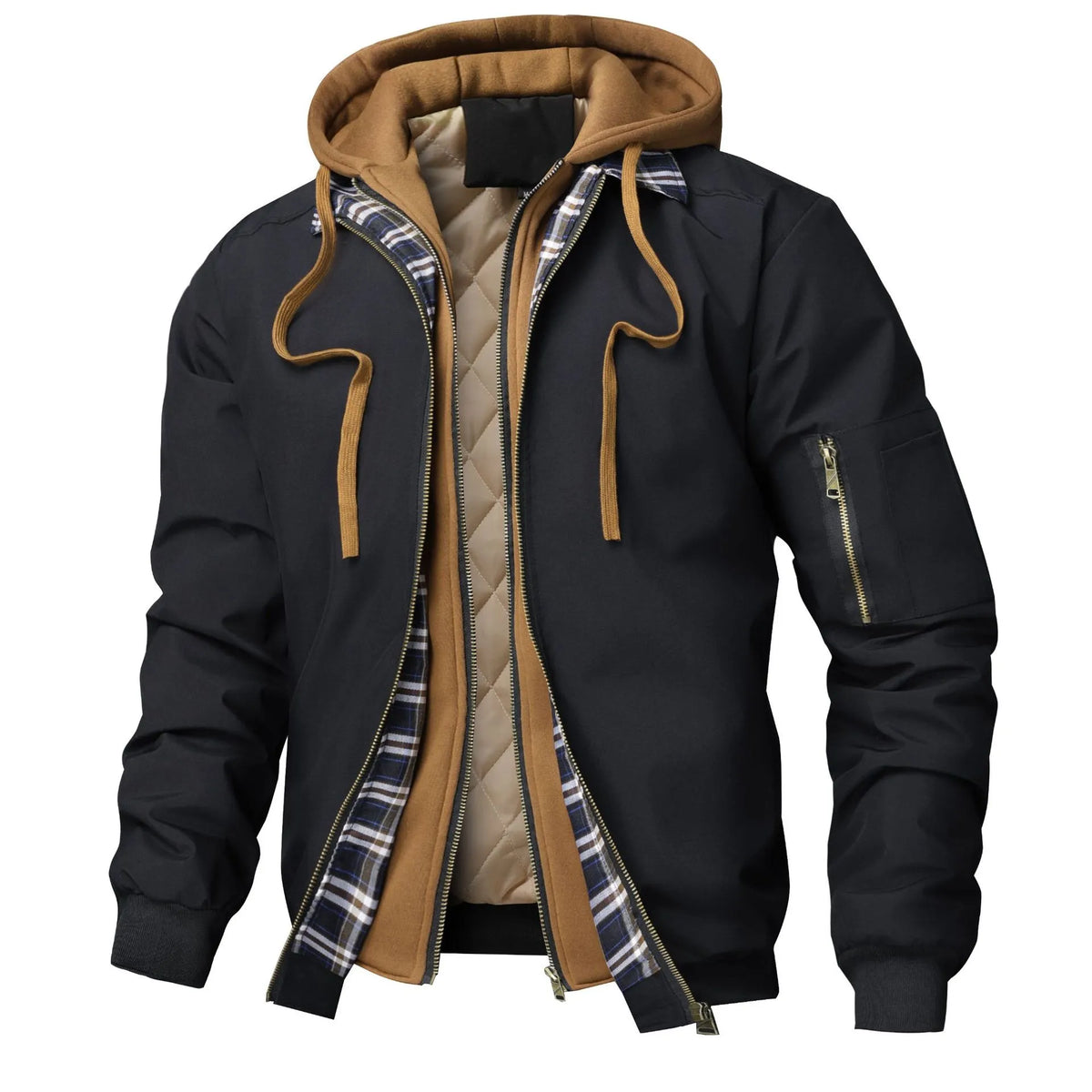 Cazadora bomber hombre acolchada capucha superpuesta interior cuadros urbano - Damián