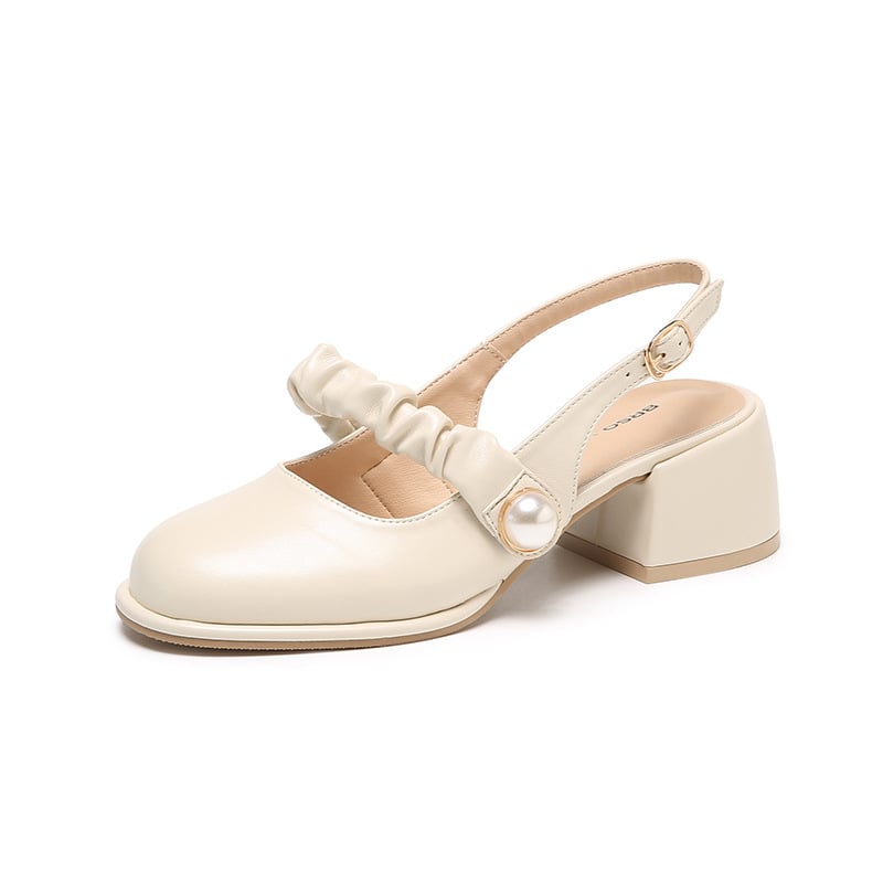 Sandalias de tacón ancho con detalle de perla para mujer - Perla