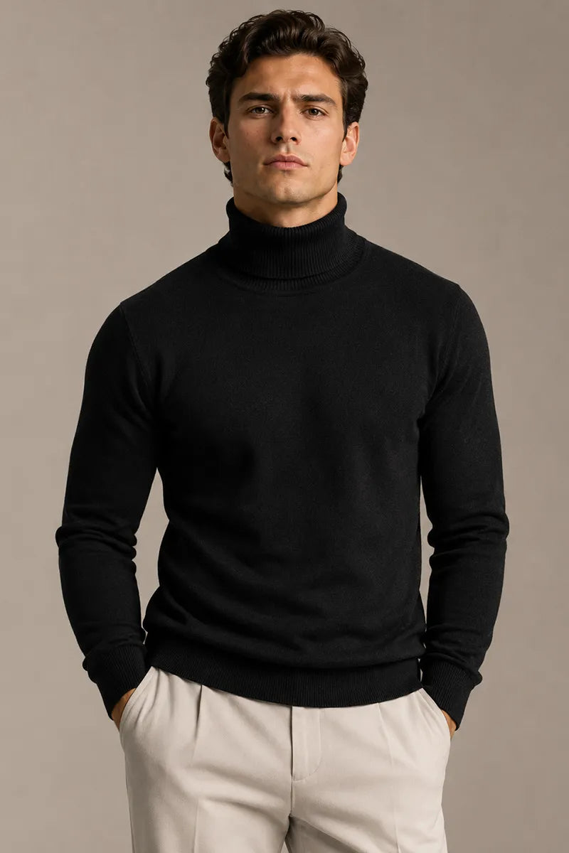 Jersey hombre cuello vuelto slim fit punto liso silueta definida elegante - Caspar