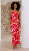 Vestido largo floral mujer sin tirantes espalda abierta elástica detalle caída - Kaia