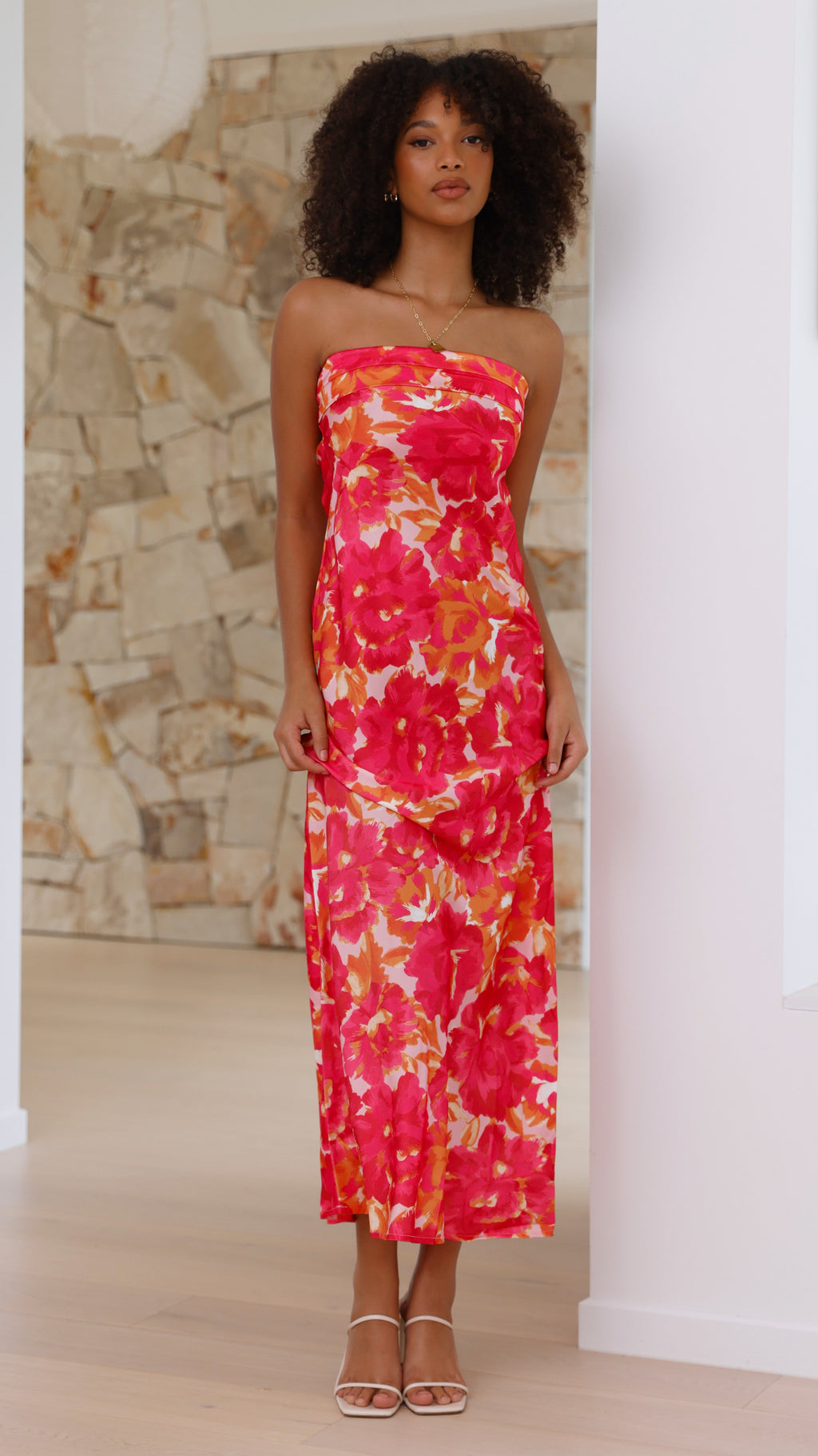 Vestido largo floral mujer sin tirantes espalda abierta elástica detalle caída - Kaia