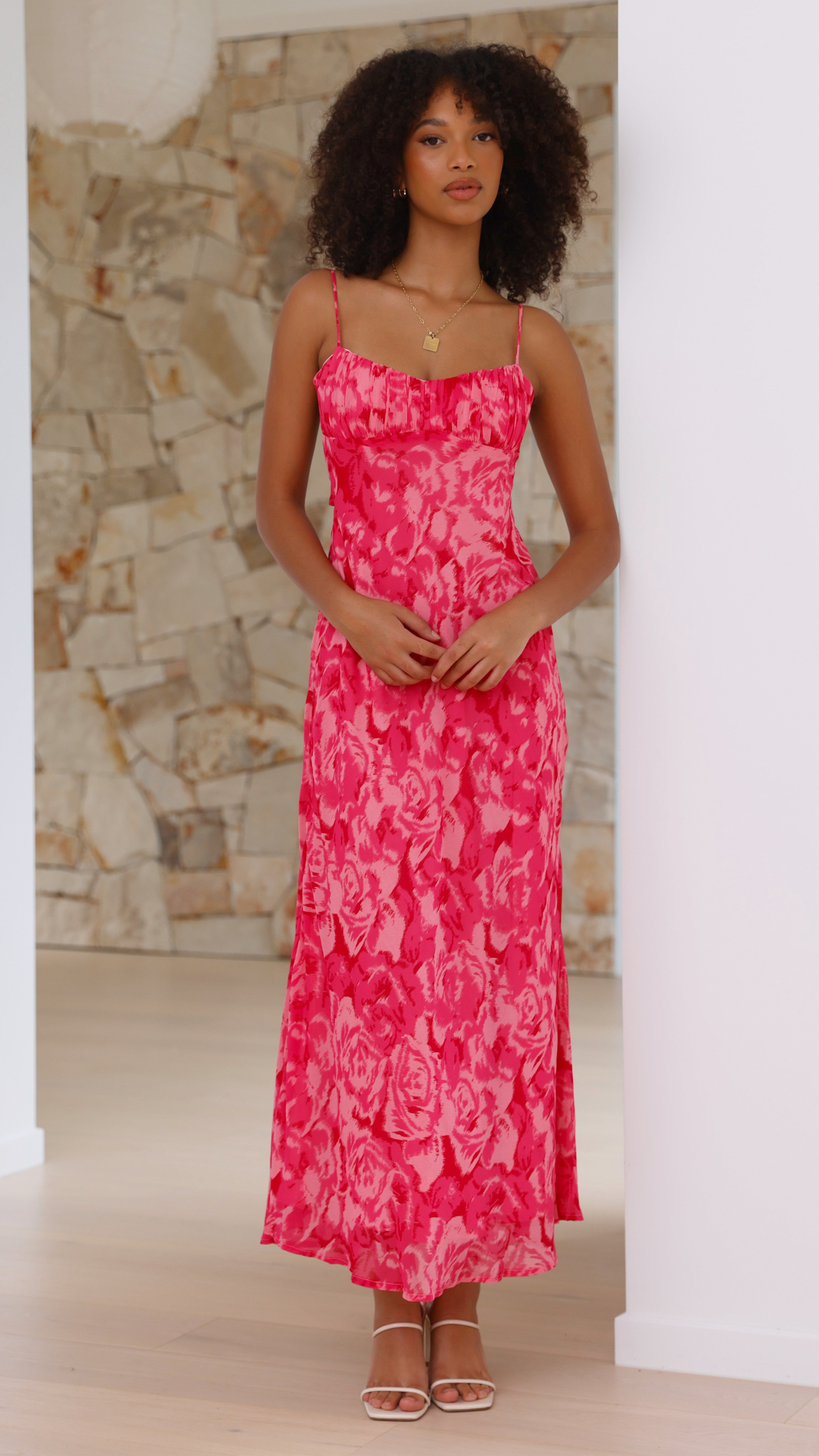 Vestido midi floral mujer tirantes regulables copas suaves fruncido espalda tirante retorcido - Kenny
