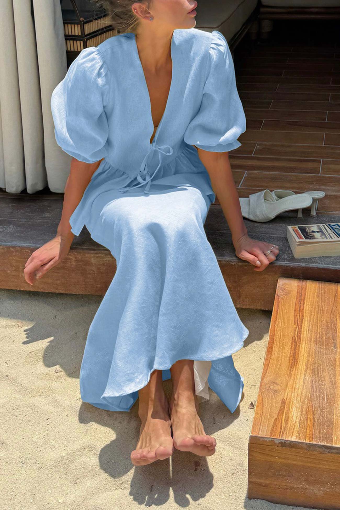 Conjunto para mujer de blusa con mangas abullonadas y falda larga - Emilia