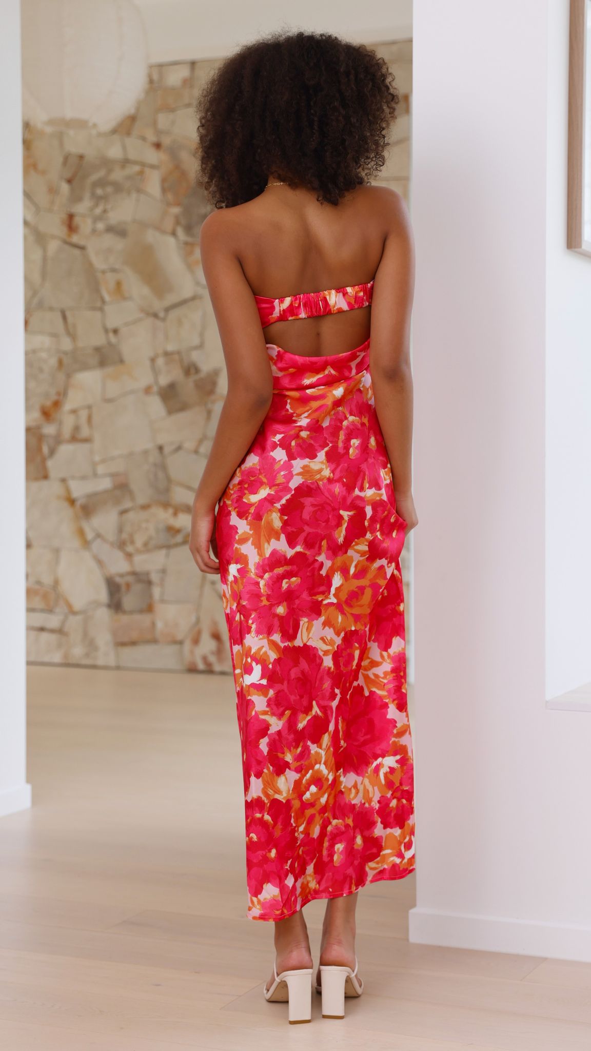 Vestido largo floral mujer sin tirantes espalda abierta elástica detalle caída - Kaia