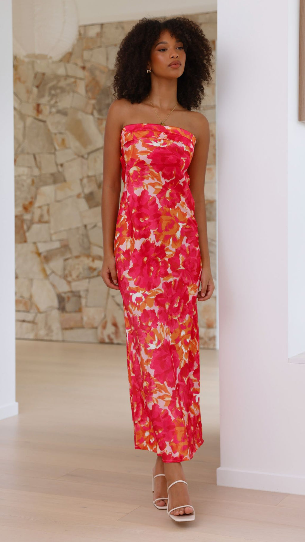 Vestido largo floral mujer sin tirantes espalda abierta elástica detalle caída - Kaia