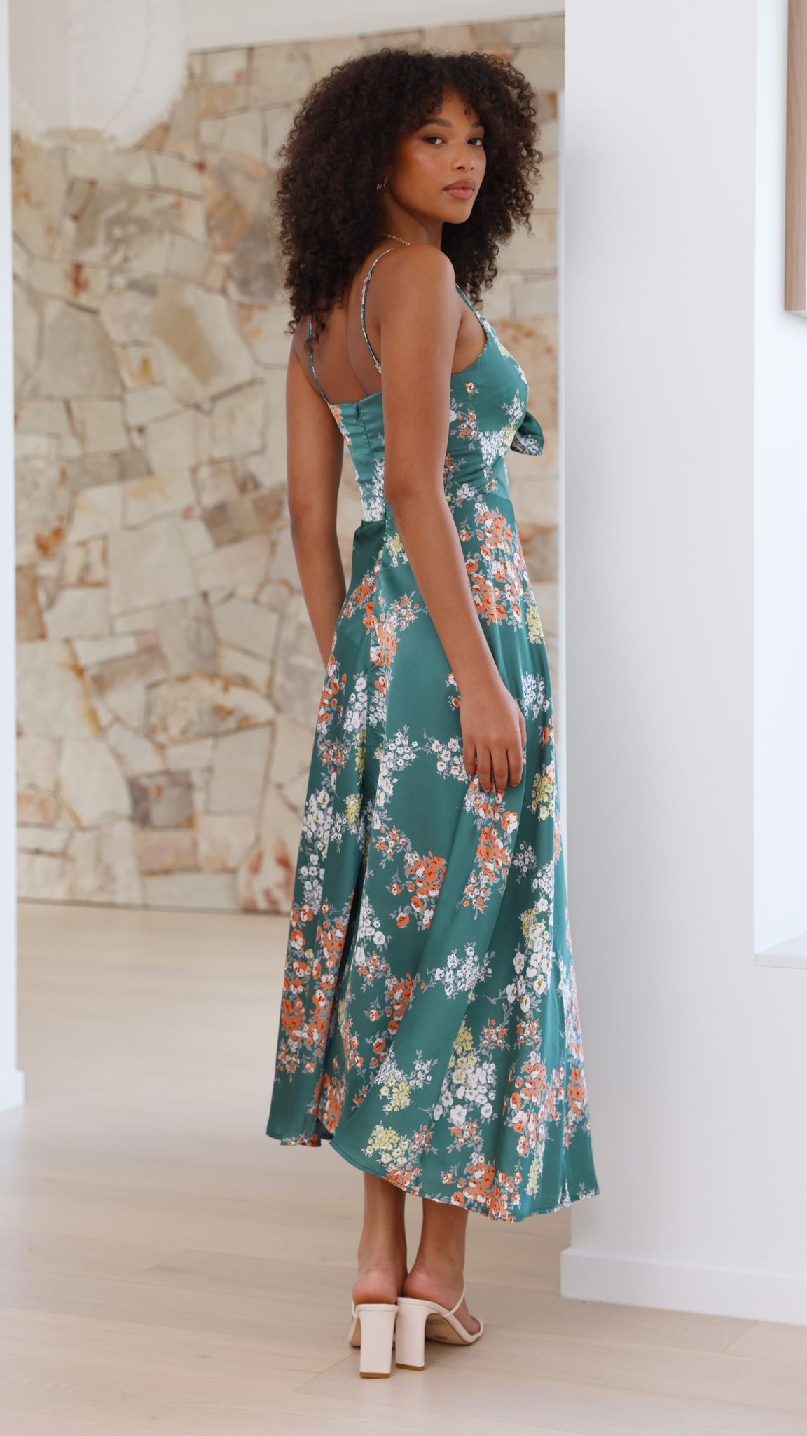 Vestido midi floral mujer escote anudado tirantes regulables cintura ajustada - Loisa
