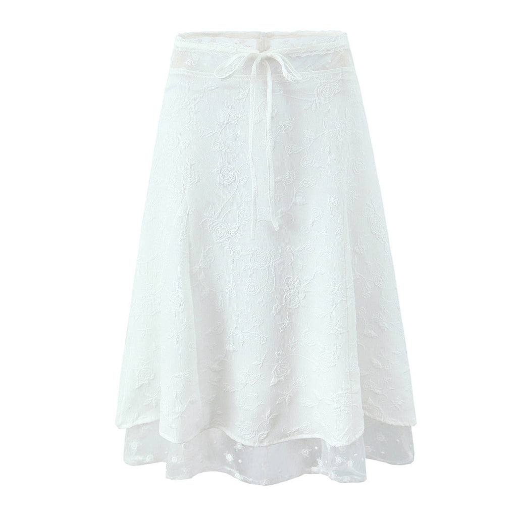 Conjunto de mujer con top de tirantes y falda midi con encaje - Lurea