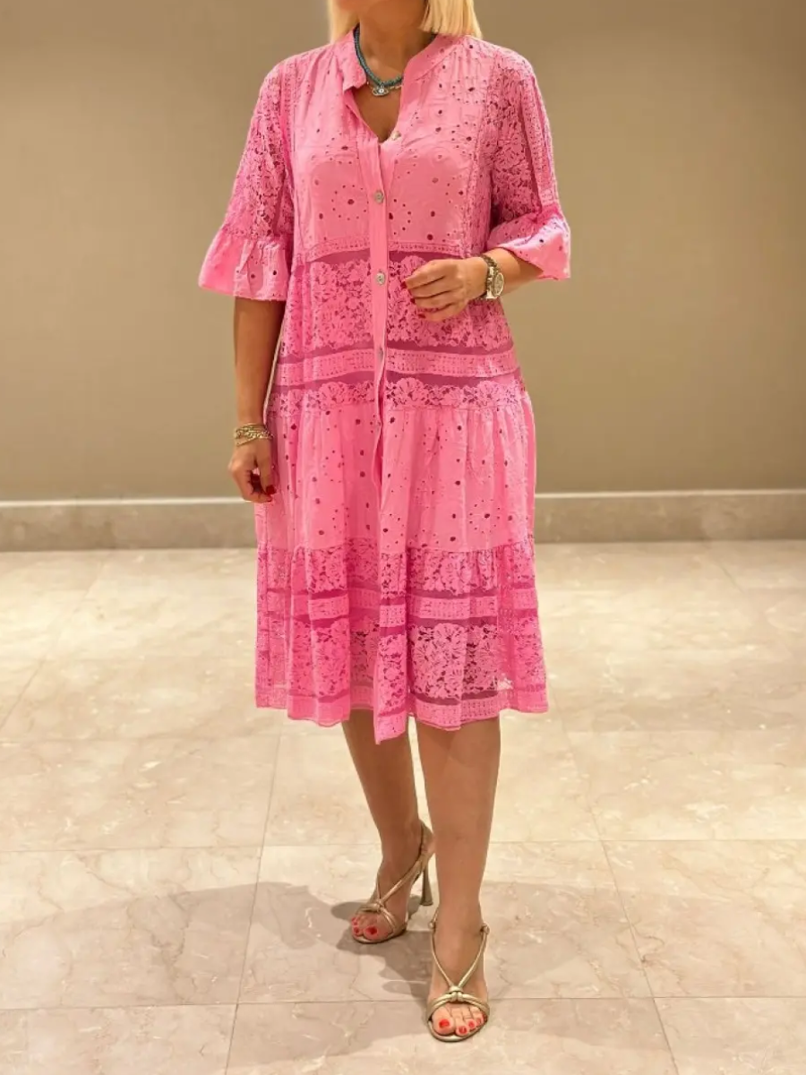 Vestido bordado con botones al frente para mujer - Merker