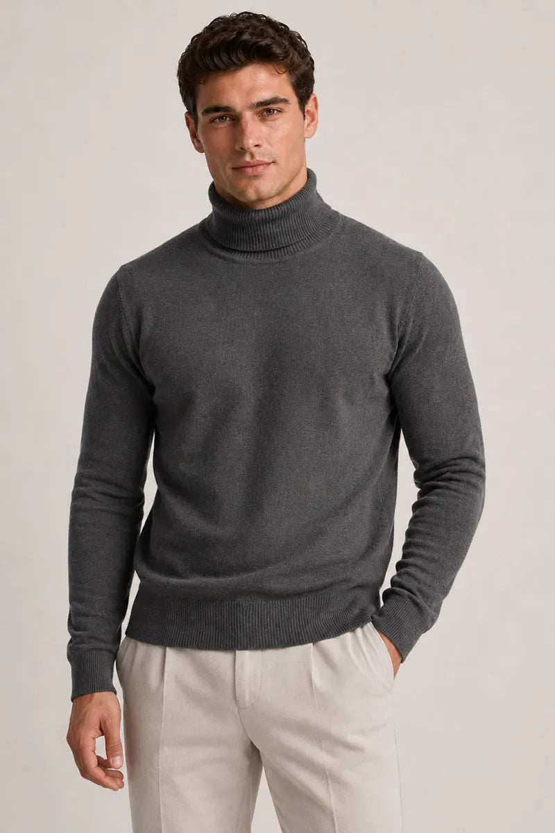 Jersey hombre cuello vuelto slim fit punto liso silueta definida elegante - Caspar