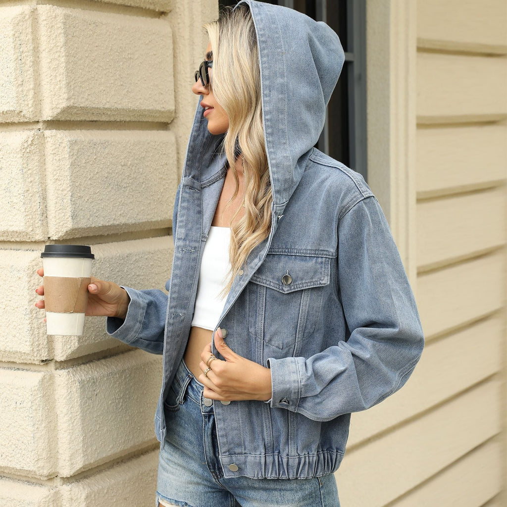 Cazadora vaquera mujer capucha efecto lavado silueta relajada denim casual - Livia