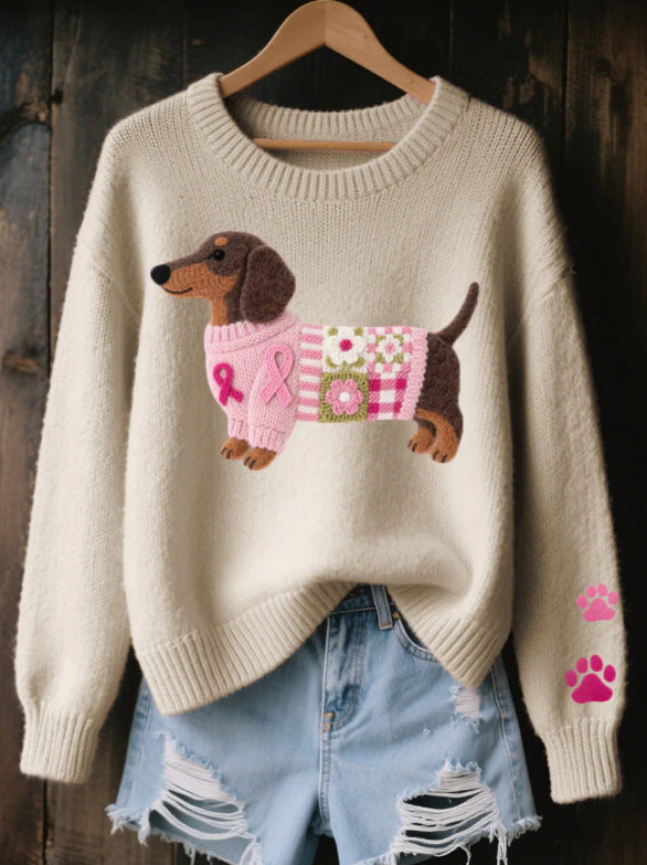 Sin marca jersey mujer cuello redondo manga larga diseño gráfico frontal recto largo estándar