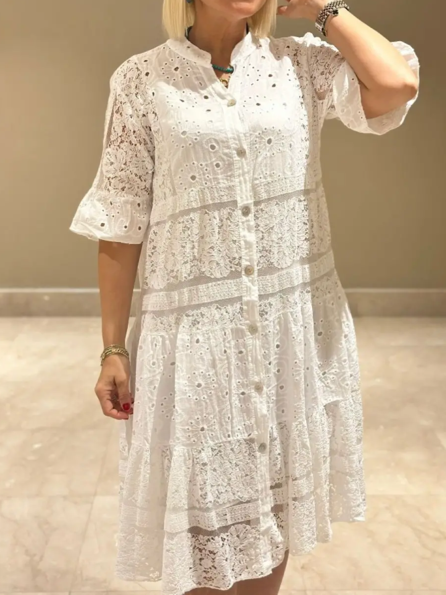 Vestido bordado con botones al frente para mujer - Merker
