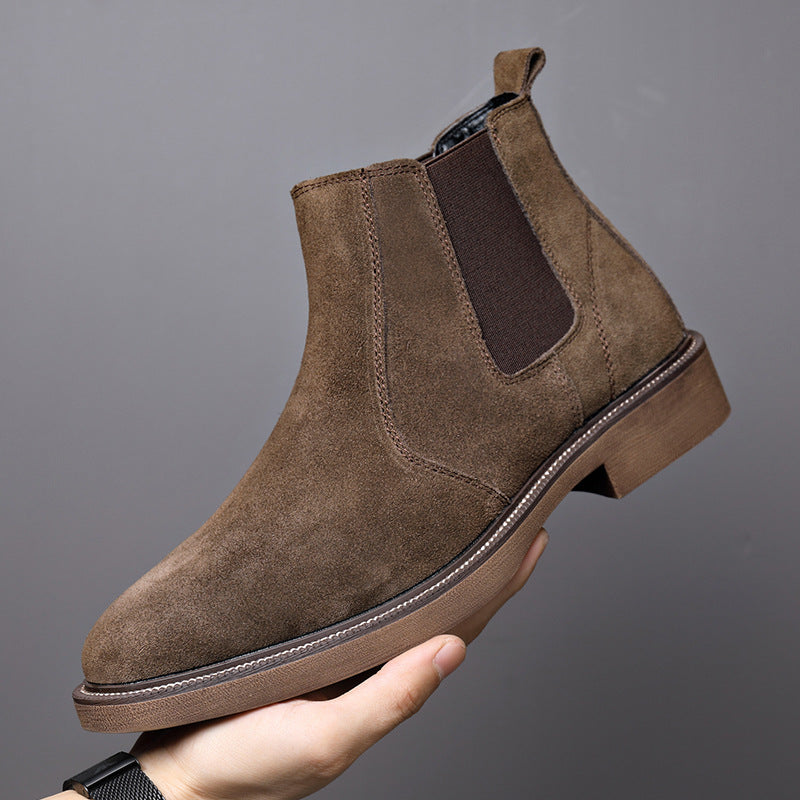 Botines chelsea hombre de ante minimalista con paneles elásticos estilo urbano casual