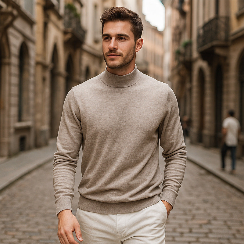Suéter hombre de punto cuello alto efecto lana suave silueta regular vestuario versátil