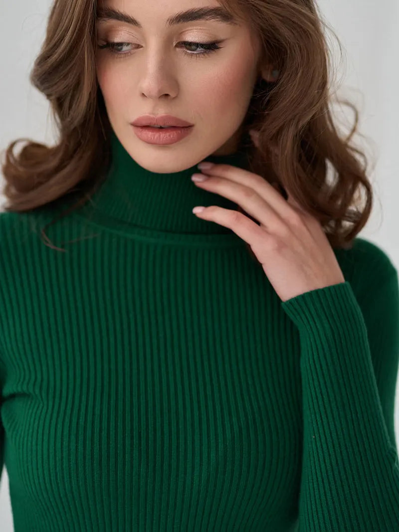 Jersey mujer cuello vuelto punto canalé ajustado fino sin volumen capa - Nélida
