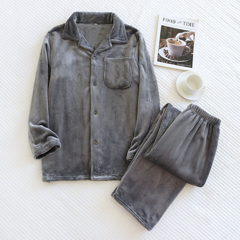 Pijama para hombre de tejido afelpado con cierre frontal y bolsillo de invierno suave