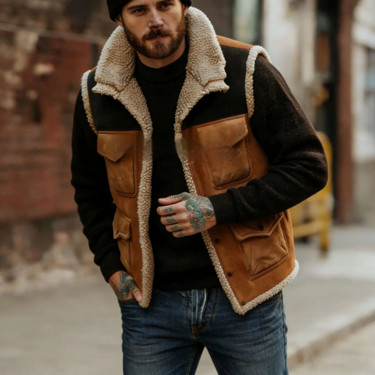 Chaleco hombre vintage color block forro borreguito urbano cálido retro - Émeric