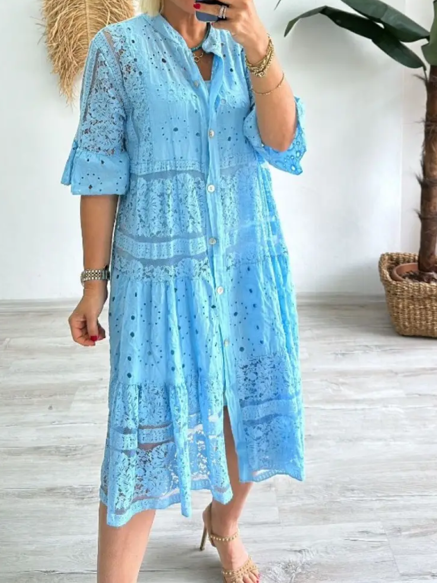 Vestido bordado con botones al frente para mujer - Merker