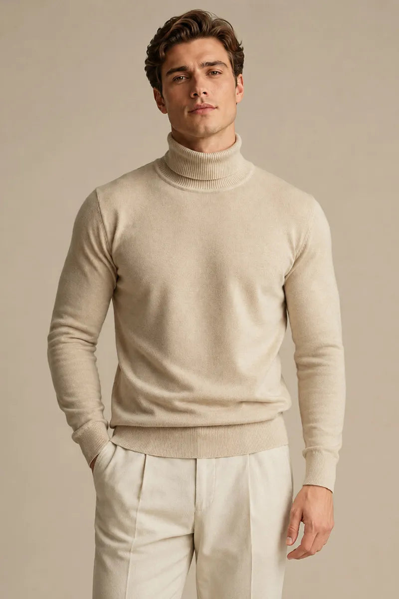 Jersey hombre cuello vuelto slim fit punto liso silueta definida elegante - Caspar