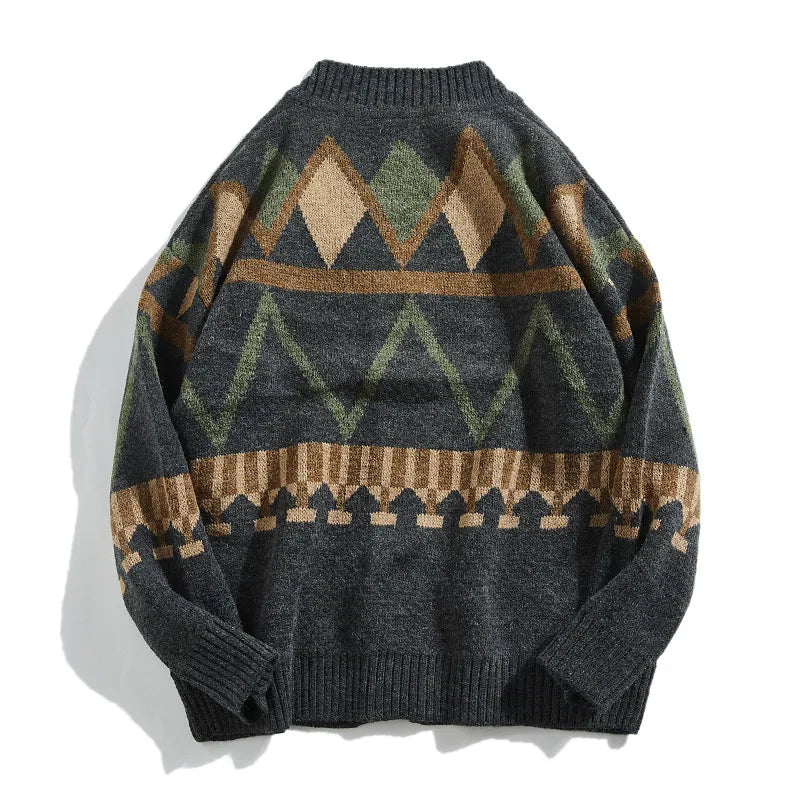 Cárdigan punto hombre estampado geométrico cuello pico botones retro multicolor - Alden